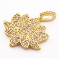 Cubic Zirconia Micro Pave Brass Pendant, Flower, high quality gold color plated, DIY & micro pave cubic zirconia, nickel, lead & cadmium free, 33x25x4mm, Hole:Approx 3mm, Approx 30PCs/Lot, Sold By Lot
