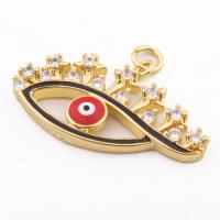 Evil Eye Pendants, Brass, high quality gold color plated, DIY & micro pave cubic zirconia, nickel, lead & cadmium free, 30x21x3mm, Hole:Approx 3mm, Approx 30PCs/Lot, Sold By Lot