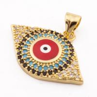 Evil Eye Pendants, Brass, high quality gold color plated, DIY & micro pave cubic zirconia, nickel, lead & cadmium free, 23x21x3mm, Hole:Approx 3mm, Approx 30PCs/Lot, Sold By Lot