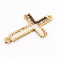 Cubic Zirconia Micro Pave Brass Connector, Cross, high quality gold color plated, DIY & micro pave cubic zirconia, nickel, lead & cadmium free, 28x16x2mm, Hole:Approx 1mm, 30PCs/Lot, Sold By Lot