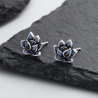 925 Sterling Silver Stud Earrings Lotus Antique finish fashion jewelry & for woman nickel lead & cadmium free 10mm Sold By Pair