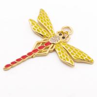 Cubic Zirconia Micro Pave Brass Pendant, Dragonfly, high quality gold color plated, DIY & micro pave cubic zirconia, nickel, lead & cadmium free, 35x34x2mm, Hole:Approx 3mm, Approx 30PCs/Lot, Sold By Lot