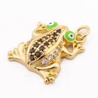 Evil Eye Pendler, Messing, Frog, høj kvalitet guldfarve belagt, du kan DIY & Micro Pave cubic zirconia, nikkel, bly & cadmium fri, 21x16x5mm, Hole:Ca. 3mm, Ca. 30pc'er/Lot, Solgt af Lot