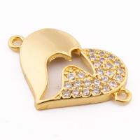 Cubic Zirconia Micro Pave Brass Connector, Heart, high quality gold color plated, DIY & micro pave cubic zirconia, nickel, lead & cadmium free, 22x15x3mm, Hole:Approx 1mm, Approx 30PCs/Lot, Sold By Lot