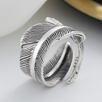 925 Sterling Silver Finger Rings Feather Antique finish fashion jewelry & Unisex nickel lead & cadmium free 14mm Sold By PC