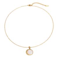 Stainless Steel Jewelry Necklace, 304 Stainless Steel, with Shell, with 2.17inch extender chain, 18K gold plated, fashion jewelry & micro pave cubic zirconia & for woman, golden, 26.20mm, Sold Per Approx 17.72 Inch Strand
