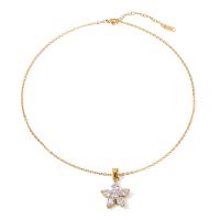 Stainless Steel Jewelry Necklace 304 Stainless Steel with 2.17inch extender chain petals 18K gold plated fashion jewelry & micro pave cubic zirconia & for woman golden 33.40mm Sold Per Approx 17.72 Inch Strand