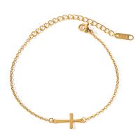 Stainless Steel Jewelry Bracelet 304 Stainless Steel with 2.17inch extender chain Cross 18K gold plated fashion jewelry & for woman golden Sold Per Approx 6.3 Inch Strand