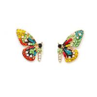 Zinc Alloy Stud Earring Butterfly plated fashion jewelry & for woman & with rhinestone multi-colored nickel lead & cadmium free Sold By Pair