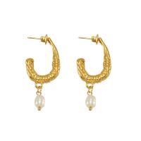 Stainless Steel Drop Earring 304 Stainless Steel with Plastic Pearl Vacuum Ion Plating fashion jewelry & for woman golden Sold By Pair