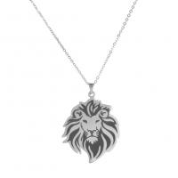 Stainless Steel Jewelry Necklace, 304 Stainless Steel, with 5cm extender chain, Lion, Vacuum Ion Plating, fashion jewelry & laser pattern & Unisex, more colors for choice, 40.70x32.40mm, Length:45 cm, Sold By PC