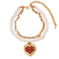 Bracelet en alliage de zinc, avec perle de plastique, avec 8CM chaînes de rallonge, coeur, Placage de couleur d'or, bijoux de mode & pour femme & avec strass, couleurs mélangées, Longueur:Environ 17 cm, Vendu par PC