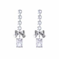 Cubic Zirconia Micro Pave Brass Earring Bowknot antique silver color plated fashion jewelry & micro pave cubic zirconia & for woman nickel lead & cadmium free Sold By Pair