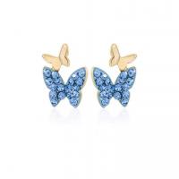 Cubic Zirconia Micro Pave Brass Earring, Copper Alloy, Butterfly, real gold plated, fashion jewelry & micro pave cubic zirconia & for woman, blue, nickel, lead & cadmium free, 10x8mm, Sold By Pair