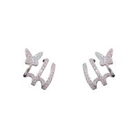 Cubic Zirconia Micro Pave Brass Earring, Copper Alloy, Butterfly, platinum plated, fashion jewelry & micro pave cubic zirconia & for woman, nickel, lead & cadmium free, 15x15mm, Sold By Pair