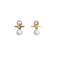 Brass Drop Earring, Copper Alloy, with Plastic Pearl, real gold plated, fashion jewelry & for woman, white, nickel, lead & cadmium free, 23x15mm, Sold By Pair