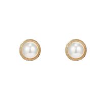Brass Stud Earring, Copper Alloy, with Plastic Pearl, Round, real gold plated, fashion jewelry & for woman, nickel, lead & cadmium free, 25x25mm, Sold By Pair