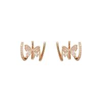 Cubic Zirconia Micro Pave Brass Earring Copper Alloy Butterfly real gold plated fashion jewelry & micro pave cubic zirconia & for woman nickel lead & cadmium free Sold By Pair