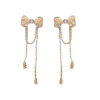 Cubic Zirconia Micro Pave Brass Earring, Copper Alloy, Bowknot, real gold plated, fashion jewelry & micro pave cubic zirconia & for woman, nickel, lead & cadmium free, 68x20mm, Sold By Pair