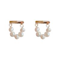 Brass Drop Earring, Copper Alloy, with Plastic Pearl, real gold plated, fashion jewelry & for woman, white, nickel, lead & cadmium free, 20x14mm, Sold By Pair