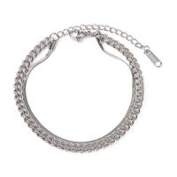 Bijoux bracelet en acier inoxydable, Acier inoxydable 304, avec 5cm chaînes de rallonge, Placage, Double couche & bijoux de mode, argent, 4.30mm, Longueur 16.5 cm, Vendu par PC