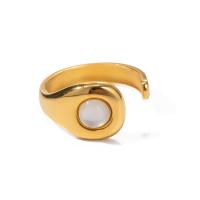 Stainless Steel Finger Ring, 304 Stainless Steel, with Cats Eye, Round, plated, fashion jewelry, golden, Inner Diameter:Approx 18.2mm, Sold By PC