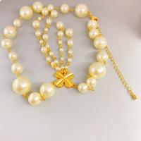Brass Necklace, with Plastic Pearl, with 3.14inch extender chain, gold color plated, fashion jewelry & for woman, Length:Approx 15.7 Inch, Sold By PC