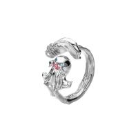 925 Sterling Silber Manschette Fingerring, Geist, platiniert, einstellbar & für Frau & Epoxy Aufkleber, Größe:5.5-7.5, verkauft von PC