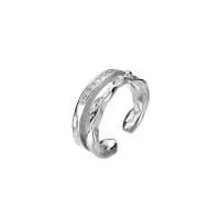 925 Sterling Silver Earring Cuff, platinum plated, Double Layer & for woman & with rhinestone, 11mm, Sold By PC