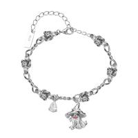 925 Sterling Silver Bracelet with 1.4inch extender chain Ghost platinum plated fashion jewelry & micro pave cubic zirconia & for woman Length Approx 5.5 Inch Sold By PC