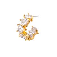 Messing Stud Earring, Heart, guldfarve belagt, Micro Pave cubic zirconia & for kvinde, Solgt af PC