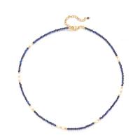 Lapis Lazuli Necklace with Freshwater Pearl & 304 Stainless Steel with 2inch extender chain real gold plated fashion jewelry & for woman Length Approx 15.7 Inch Sold By PC