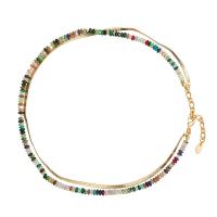 Messing Halskette, mit Naturstein, mit Verlängerungskettchen von 2inch, goldfarben plattiert, Doppelschicht & Bohemian-Stil & für Frau, Länge:ca. 15.7 ZollInch, verkauft von PC