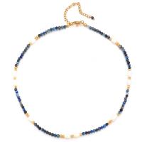 Titanium Steel Necklace, with Natural Stone, with 2.36inch extender chain, real gold plated, folk style & for woman, Length:Approx 16.5 Inch, Sold By PC