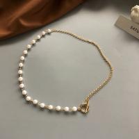 Zinc Alloy Jewelry Necklace with Plastic Pearl gold color plated fashion jewelry & for woman nickel lead & cadmium free Length Approx 40 cm Sold By PC