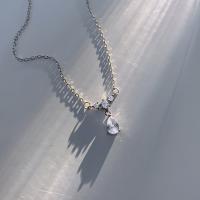 Collar de Aleación de Zinc, con 5cm extender cadena, chapado en color de plata, Joyería & micro arcilla de zirconia cúbica & para mujer, libre de níquel, plomo & cadmio, longitud:aproximado 40 cm, Vendido por UD