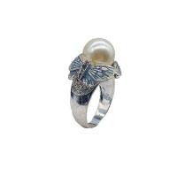 Zink Alloy Finger Ring, med Plast Pearl, silver pläterad, mode smycken & olika storlek för val & för kvinna & med strass, två olikfärgade, Säljs av PC