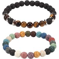 Gemstone Bracelets, Lava, with Elastic Thread & Tiger Eye & Hematite & Tibetan Style, handmade, Natural & fashion jewelry & for woman, more colors for choice, Sold Per 6.7 Inch Strand