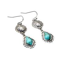 Tibetan Style Drop Earrings, with turquoise, silver color plated, fashion jewelry & for woman, two different colored, 40x15mm, Sold By Pair