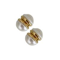 Tibetan Style Earring Clip, with Magnet & Plastic Pearl, gold color plated, fashion jewelry & different packing style for choice & for woman, two different colored, 40x15x3mm, Sold By PC