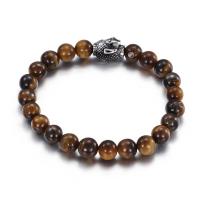 Natural Tiger Eye Bracelets, with 304 Stainless Steel, handmade, fashion jewelry & Unisex, 8mm, Sold Per Approx 19.2 cm Strand