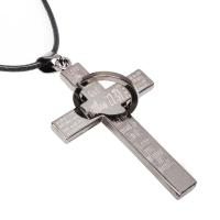 Tibetan Style Jewelry Necklace, with Wax Cord, Cross, polished, fashion jewelry & for woman, silver color, 55x35mm, Length:45-55 cm, Sold By PC