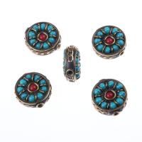 Brass Spacer Beads with Turquoise Flat Round vintage & DIY mixed colors nickel lead & cadmium free Sold By PC