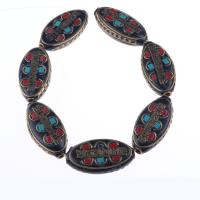 Brass Spacer Beads with Clay Flat Oval gold color plated vintage & DIY mixed colors nickel lead & cadmium free Sold By PC