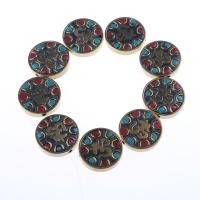Brass Spacer Beads, with Clay, Flat Round, gold color plated, vintage & DIY, mixed colors, nickel, lead & cadmium free, 20x5mm, Sold By PC