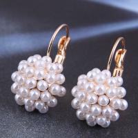 Eisen Ohrring, mit Kunststoff Perlen, rund, goldfarben plattiert, Modeschmuck & für Frau, weiß, frei von Nickel, Blei & Kadmium, 14x28mm, verkauft von Paar