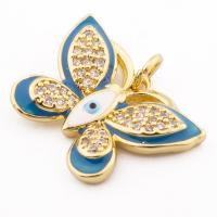 Evil Eye Pendants, Brass, Butterfly, high quality gold color plated, DIY & micro pave cubic zirconia, nickel, lead & cadmium free, 22x19x4mm, Hole:Approx 3mm, Approx 30PCs/Lot, Sold By Lot