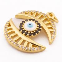 Evil Eye Pendants, Brass, high quality gold color plated, DIY & micro pave cubic zirconia, nickel, lead & cadmium free, 24x18x4mm, Hole:Approx 3mm, Approx 30PCs/Lot, Sold By Lot