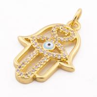 Evil Eye Pendants, Brass, high quality gold color plated, DIY & micro pave cubic zirconia, nickel, lead & cadmium free, 26x17x3mm, Hole:Approx 3mm, Approx 30PCs/Lot, Sold By Lot