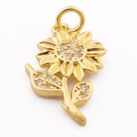 Cubic Zirconia Micro Pave Brass Pendant, Sunflower, high quality gold color plated, DIY & micro pave cubic zirconia, nickel, lead & cadmium free, 24x14x3mm, Hole:Approx 3mm, Approx 30PCs/Lot, Sold By Lot